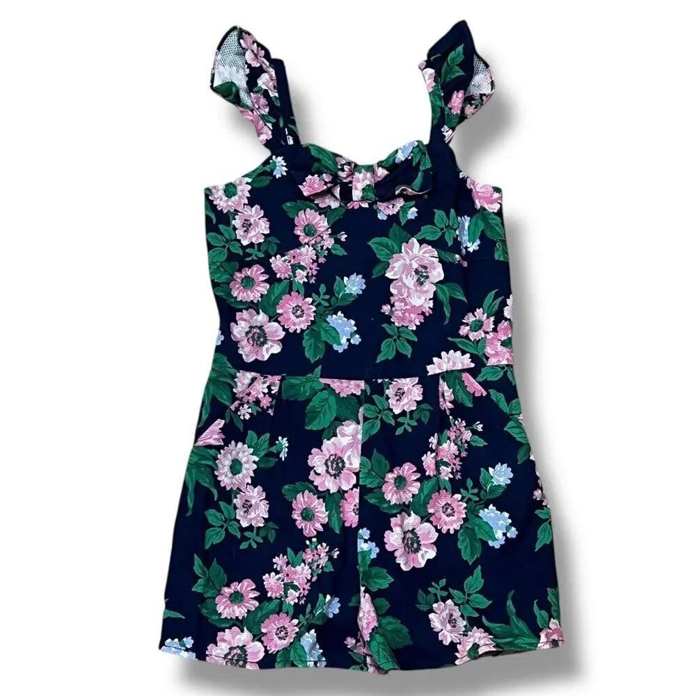 Janie & Jack Navy Merchant Marine Floral Pique Romper Size 6